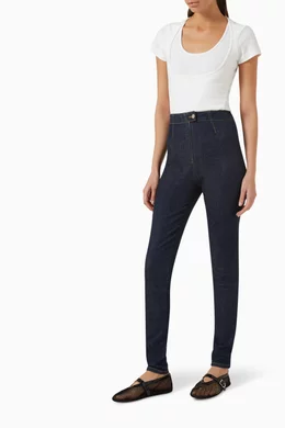 Buy Alaia Blue Stirrup Leggings in Stretch Denim for Women Online Ounass Kuwait