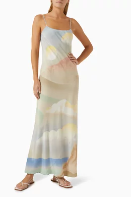 Buy Olivia von Halle Multicolour Olympia Ecliptic Slip Dress in Silk Crepe de Chine for Women Online Ounass Kuwait