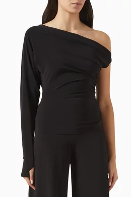 Buy Norma Kamali Black One-sleeve Drop-shoulder Top for Women