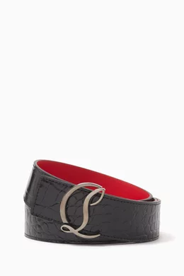 Buy Christian Louboutin Black CL Logo Belt in Croc-embossed  display picture 1
