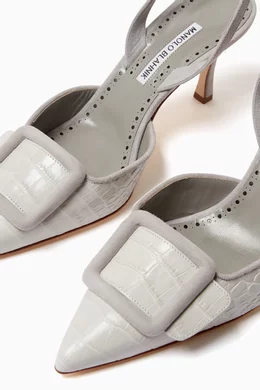 Buy Manolo Blahnik Grey Maysli 70 Slingback Pumps in Croc-embossed