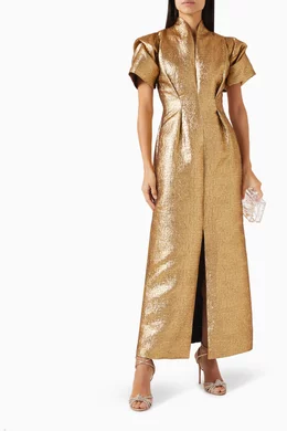 Buy MANEL Gold Citrine Maxi Dress in Brocade for Women Online | Ounass  Kuwait