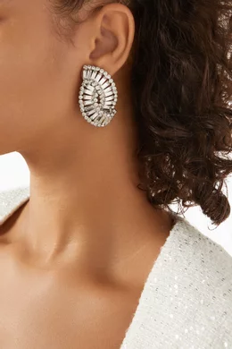 Buy Alessandra Rich Silver Crystal Shell Clip on Earrings in Brass for Women Online Ounass Kuwait