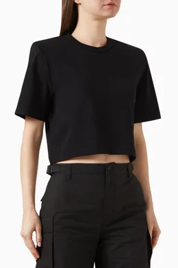 Buy Black Crop Shoulder-pad T-shirt in Cotton for