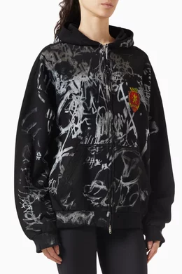 Buy Balenciaga Black Unisex Skater Zip-up Hoodie Medium-fit in