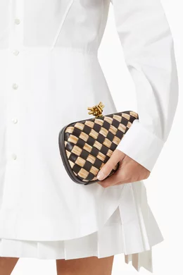 Buy Bottega Veneta Brown Knot Minaudiere Clutch with Chain in Leather and Raffia for Women Online Ounass Kuwait