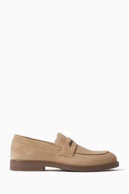 Calvin Klein Men\'s Suede Penny Loafers in Light Beige Calvin Klein Mens Kolton Dress Casual Suede Loafers White  main image 3