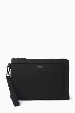 Buy Tommy Hilfiger Black Pouch Wallet in Saffiano-leather for Men