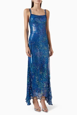 Buy The Attico Blue Sequin-embellished Cutout Maxi Dress for