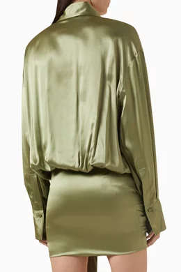 Buy The Attico Green Ruched-skirt Mini Dress in Silk for Women