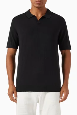 Buy Selected Homme Black Open Polo Shirt in Cotton-knit for Men
