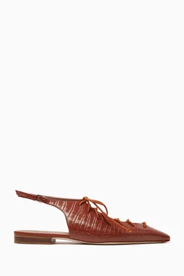 Buy Malone Souliers Brown Alia Point-toe Slippers in Croc-embossed