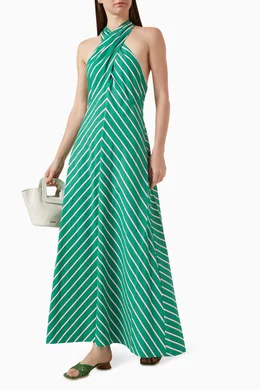 Buy Staud Green Dawn Striped Maxi Dress in Cotton-poplin for Women Online |  Ounass Kuwait
