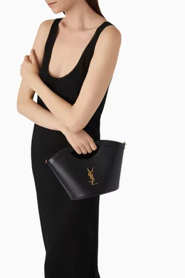 Buy SAINT LAURENT Black Mini Celia Tote in Smooth Leather