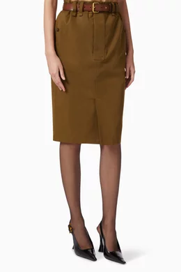 Buy SAINT LAURENT Brown Pencil Midi Skirt in Cotton Twill for Women Online Ounass Kuwait