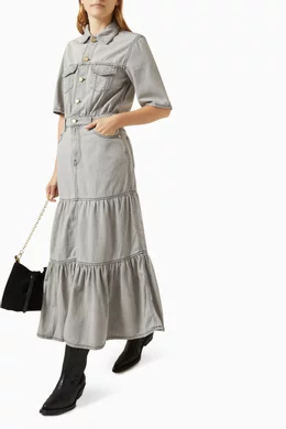 Buy Ganni Grey Future Midi Dress in Denim for Women Online | Ounass Kuwait