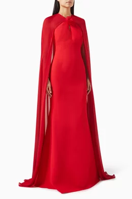 Red cape maxi dress shop
