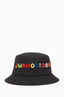 Buy JW Anderson Black Logo Bucket Hat in Nylon for Men 