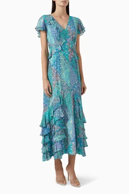 Buy RIXO Blue Thanvi Maxi Dress in Silk-crepe Viscose for Women