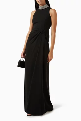 sachin and babi light blue dress Printed Chiffon Pleated V Neck Gown  Terijon.com