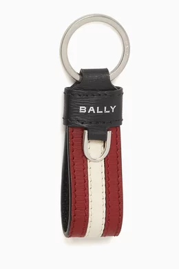 Buy Bally Black Logo Stripe Key Ring in Leather for Men Online
