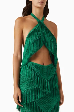 Buy PatBO Green Fringe Halterneck Top for Women Online | Ounass Kuwait