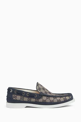 Buy Gucci Grey Loafers in Original GG Canvas for Men Online Ounass Kuwait