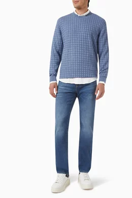 Jeans White Grid Sweater 1970s Blue Sweater Vest With Green And