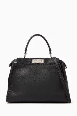 Buy Fendi Pre-Loved Black Medium Peekaboo Selleria Bag in Leather