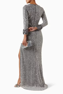 gemy maalouf dress smokey grey Buy Embellished High-slit Gown in Tulle for Women Online global-supplier-Arnav Embroideries Pvt Ltd