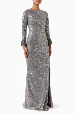 gemy maalouf dress smokey grey Asymmetrical Draped Satin Dress