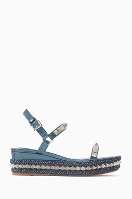 Buy Christian Louboutin Blue Pyraclou 60 Espadrilles in Raffia Leather for Women Online Ounass Kuwait