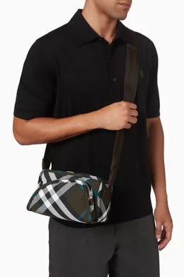 Buy Burberry Black Shield Camera Bag in Check Fabric for Men