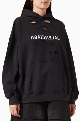 Buy Balenciaga Black Unisex Mirror-logo Wide-fit Hoodie in Cotton