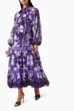 Buy Kalico Purple Moana Floral-print Midi Dress in Chiffon for Women Online  | Ounass Kuwait