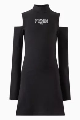 Buy Fendi Black Logo Cut out Dress in Cotton Jersey for Girls Online Ounass Kuwait