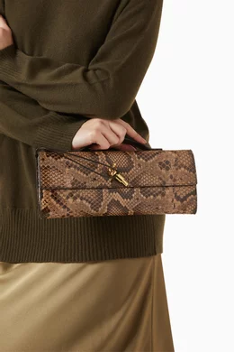 Buy Bottega Veneta Brown Long Clutch Andiamo in Python Leather for Women Online Ounass Kuwait