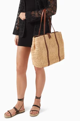 Buy Kith Brown Logo Tote Bag in Raffia for Women Online