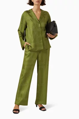 Buy Toteme Green Monogram Pyjama Pants in Silk for Women