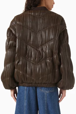 Buy Rotate Birger Christensen Brown Pleated Bomber Jacket in
