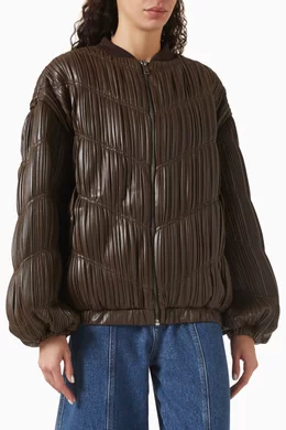 ブルゾン Rotate Birger Christensen Black Pleated Bomber With Zip Jacquard Draped Blazer Black - ROTATE Birger Christensen