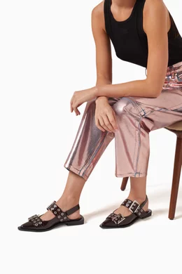 【GANNI】FEMININE BUCKLE BALLERINAS/ BURGUNDY Buy Ganni Burgundy Feminine Buckle Ballerinas in Faux
