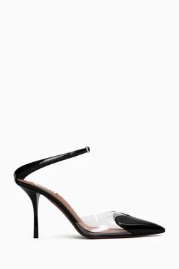 【ALAIA直営店】ESCARPINS COMPENSES CRISS CROSS EN CUIR VERNI ALAÏA BLACK CRISS CROSS WEDGES IN PATENT CALFSKIN |ALAÏA US