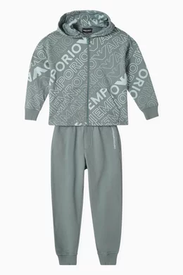 Buy Emporio Armani Green EA Logo Tracksuit Set in Cotton blend for Boys Online Ounass Kuwait