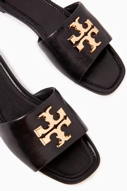 Buy Tory Burch Black Eleanor Slide Sandals in Leather for Women