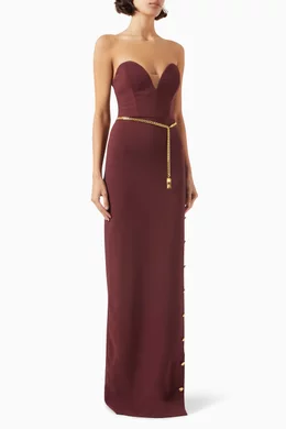 Buy Elisabetta Franchi Burgundy Red Carpet Belted Maxi Dress in Stretch  Crpe for Women Online | Ounass Kuwait