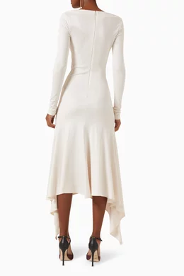 ワンピース ELISABETTA FRANCHI WHITE MIDI DRESS Buy Elisabetta Franchi Neutral Draped Midi Dress in Jersey