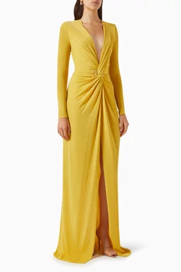 Buy Elisabetta Franchi Yellow Red Carpet Maxi Dress in Lurex