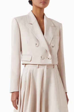 Cropped double breasted wool blend jacket online