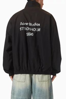Buy Acne Studios Black Logo Zipper Jacket in Cotton Poplin for Men